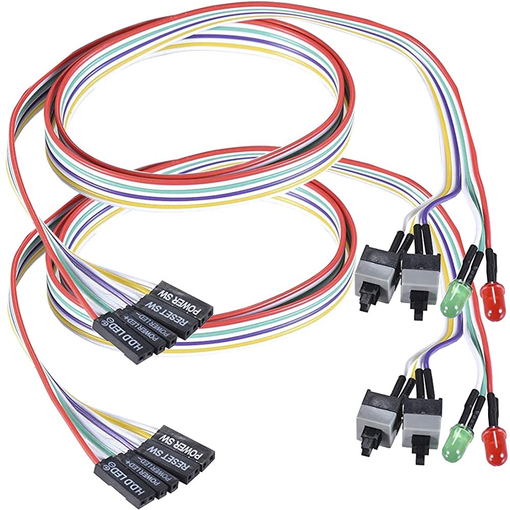 2 Pack 2-Pin PC Power Switch Cable 27-inch Desktop On Off Reset Push Button ATX