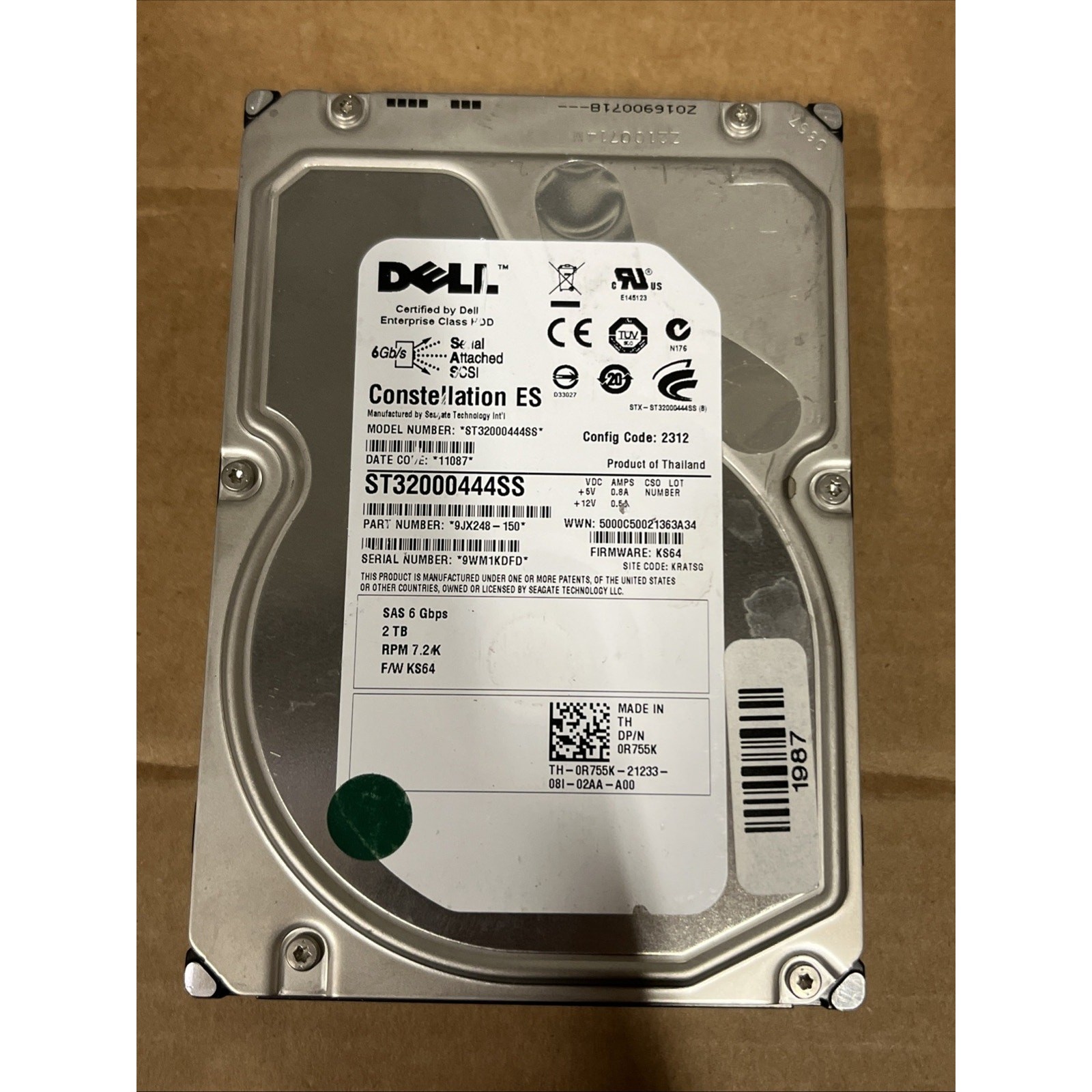 Dell ST32000444SS 2TB 7.2K RPM 6Gb/s 3.5" Server SAS Hard Drive Disk R755K