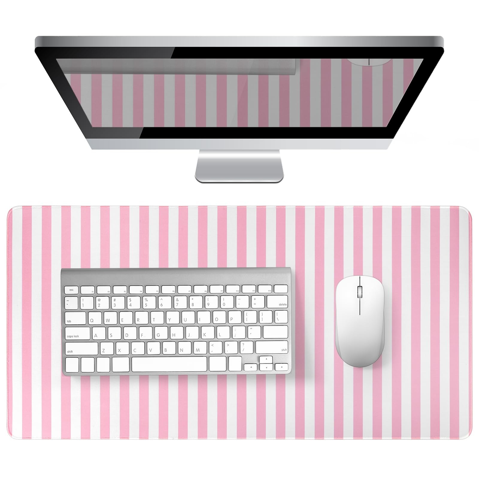 Pink Striped Desk Mat Large Mouse Pad Cute Keyboard Computer Mat For Home