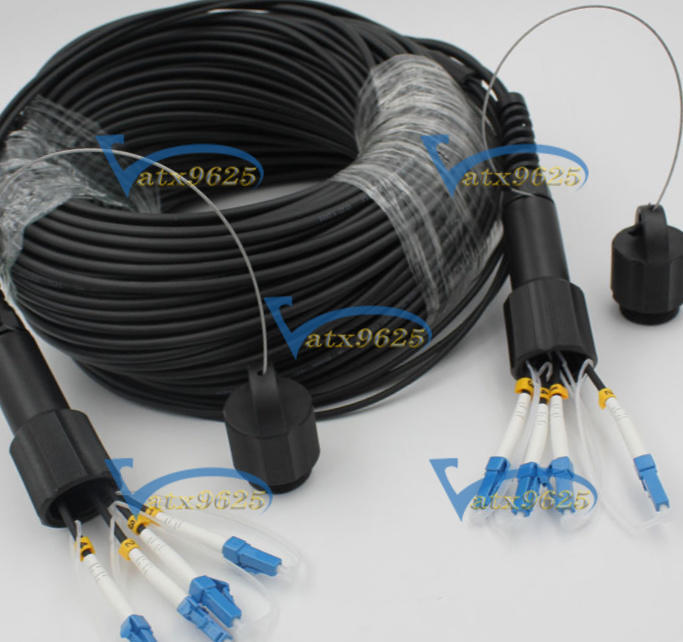 Outdoor DVI LC Fiber Optic Patch Cord Waterproof 4 cores Armored TPU Cable 100M