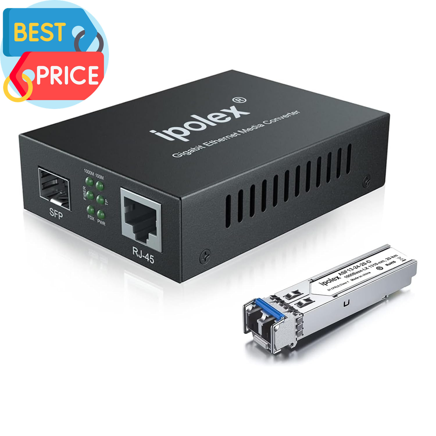 Gigabit Single-Mode LC Fiber to Ethernet Media Converter with a SFP LX Module, 1