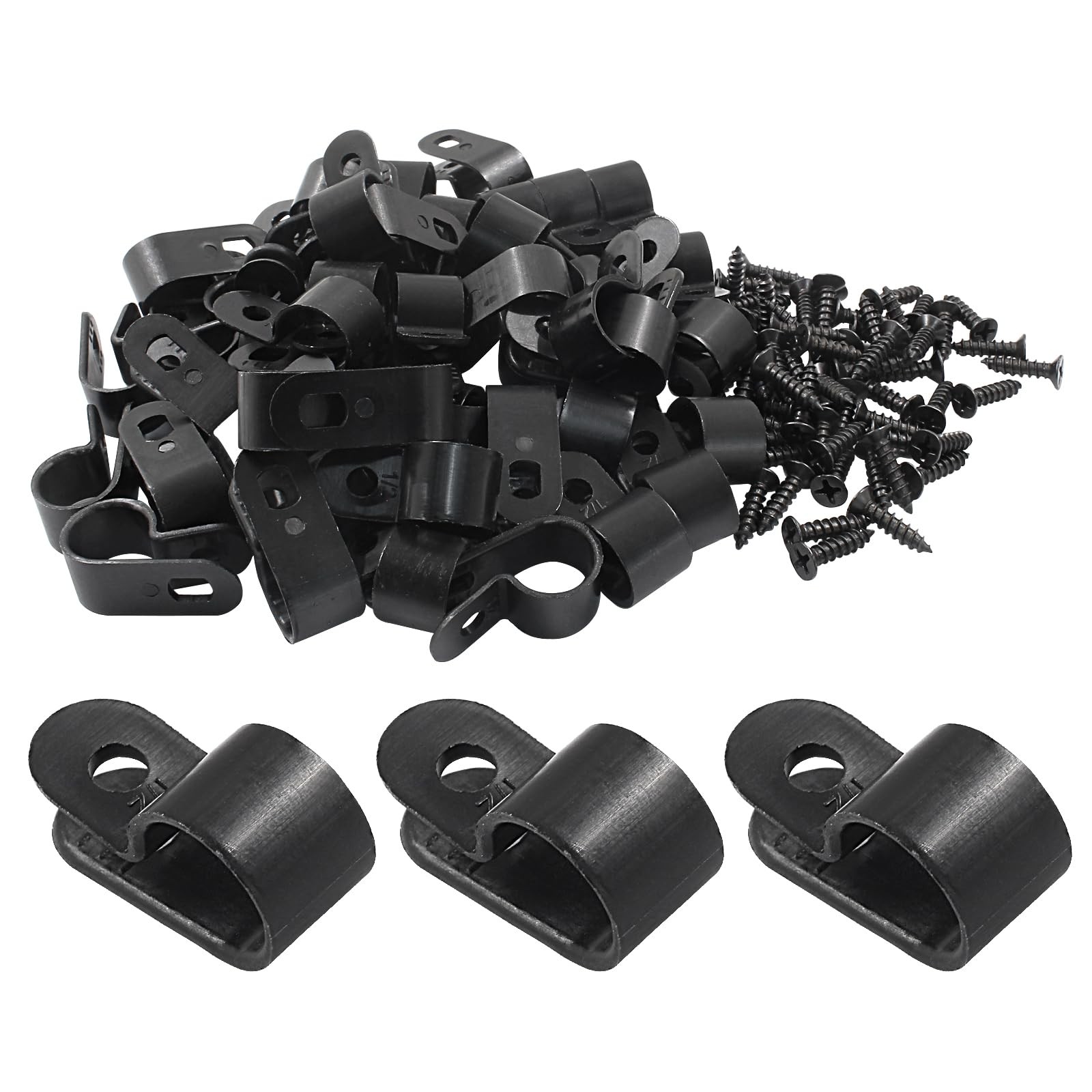 50 PCS 1/2 Inch RType Cable Clips Nylon Wire Fasteners Management Black