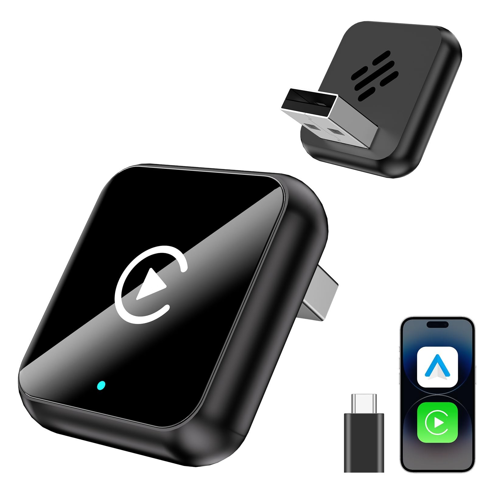 2-in-1 Wireless CarPlay Android Auto Adapter, Plug & Play CarPlay Adapter,Fas...