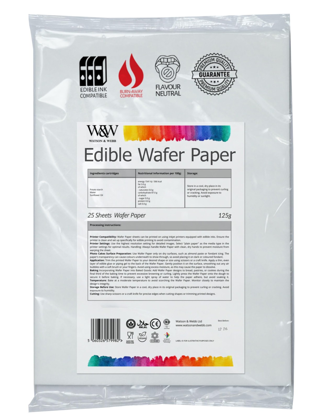 Printable Edible Wafer Paper Sheets by Watson & Webb (0.35 mm, 25 Sheets) Vegan,
