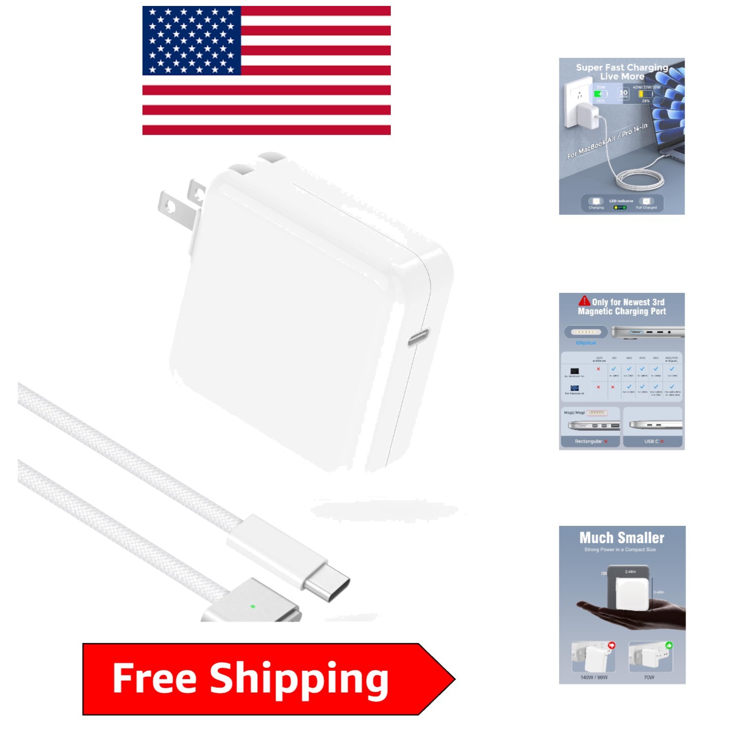 Fast Charging 70W USB C Power Adapter with 6.6FT Magnetic Cable for MacBooks