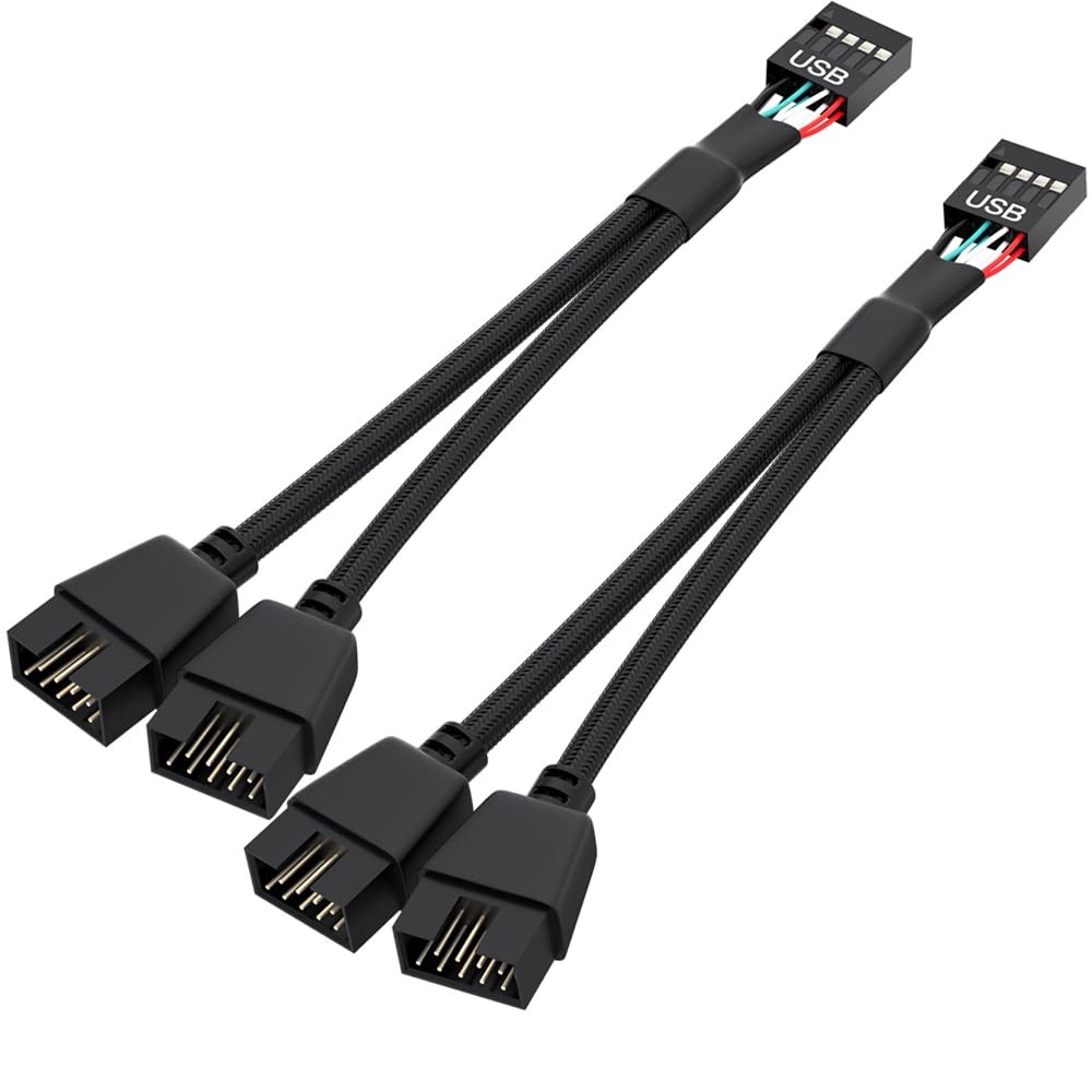 OwlTree 2 Pack Motherboard USB 2.0 to Dual 9 Pin Extension, 6.3 inches, Black