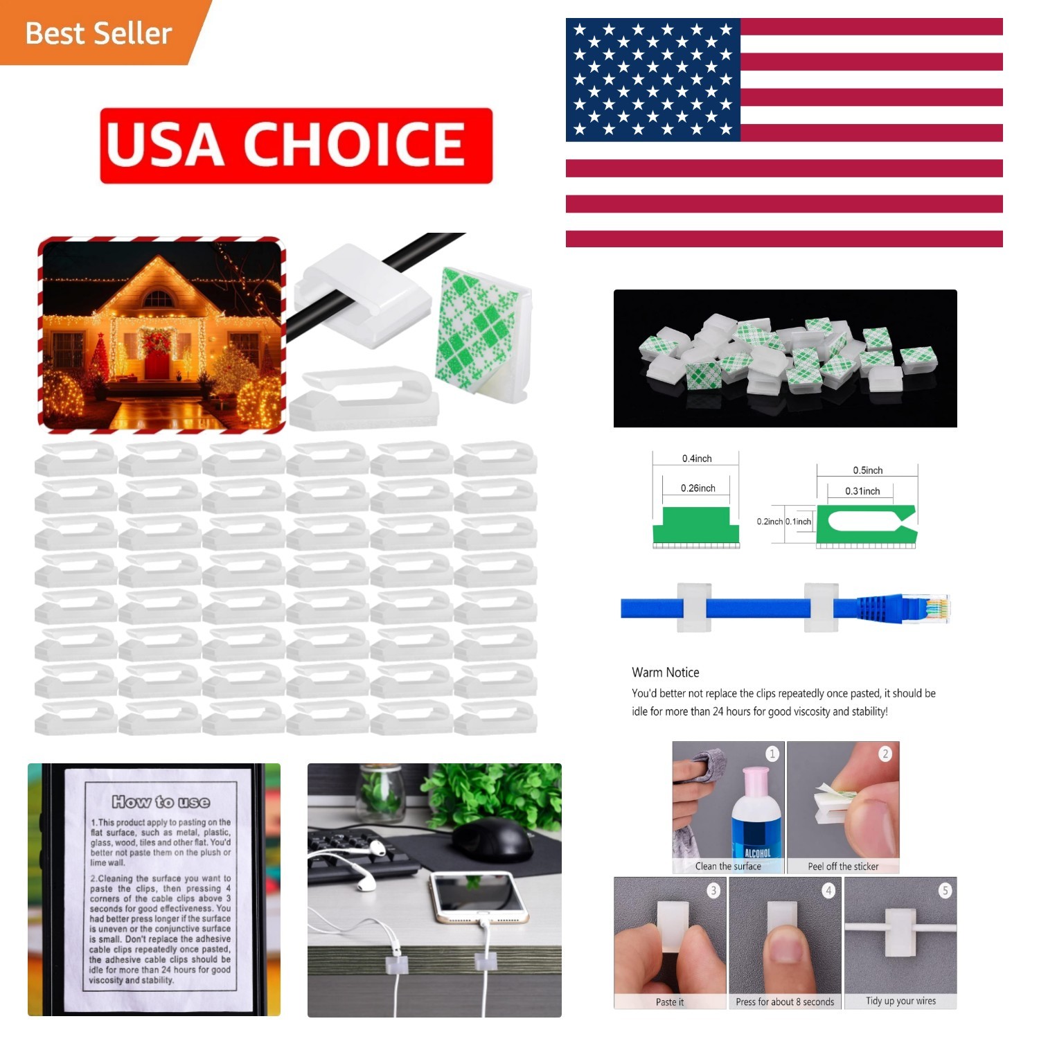 Versatile 100 Pcs Adhesive Cable Clips - Perfect for Home & Office Organization