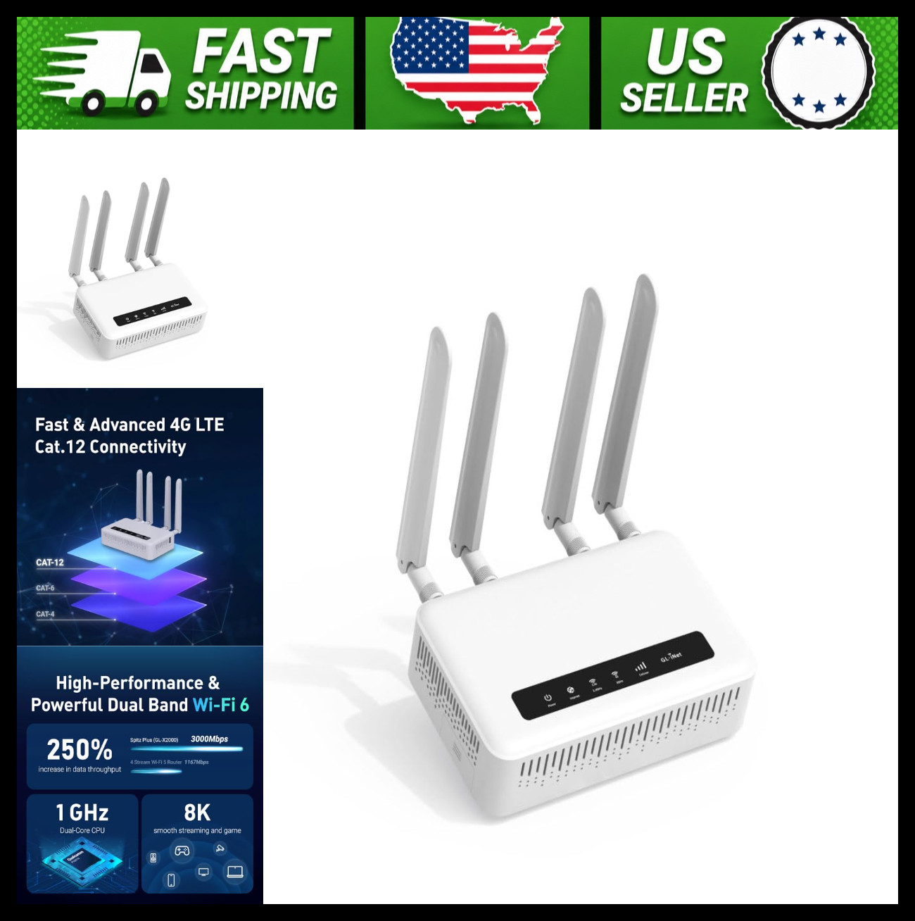 GL.iNet Spitz Plus 4G LTE Cat 12 Wi-Fi 6 Dual SIM Router - North America
