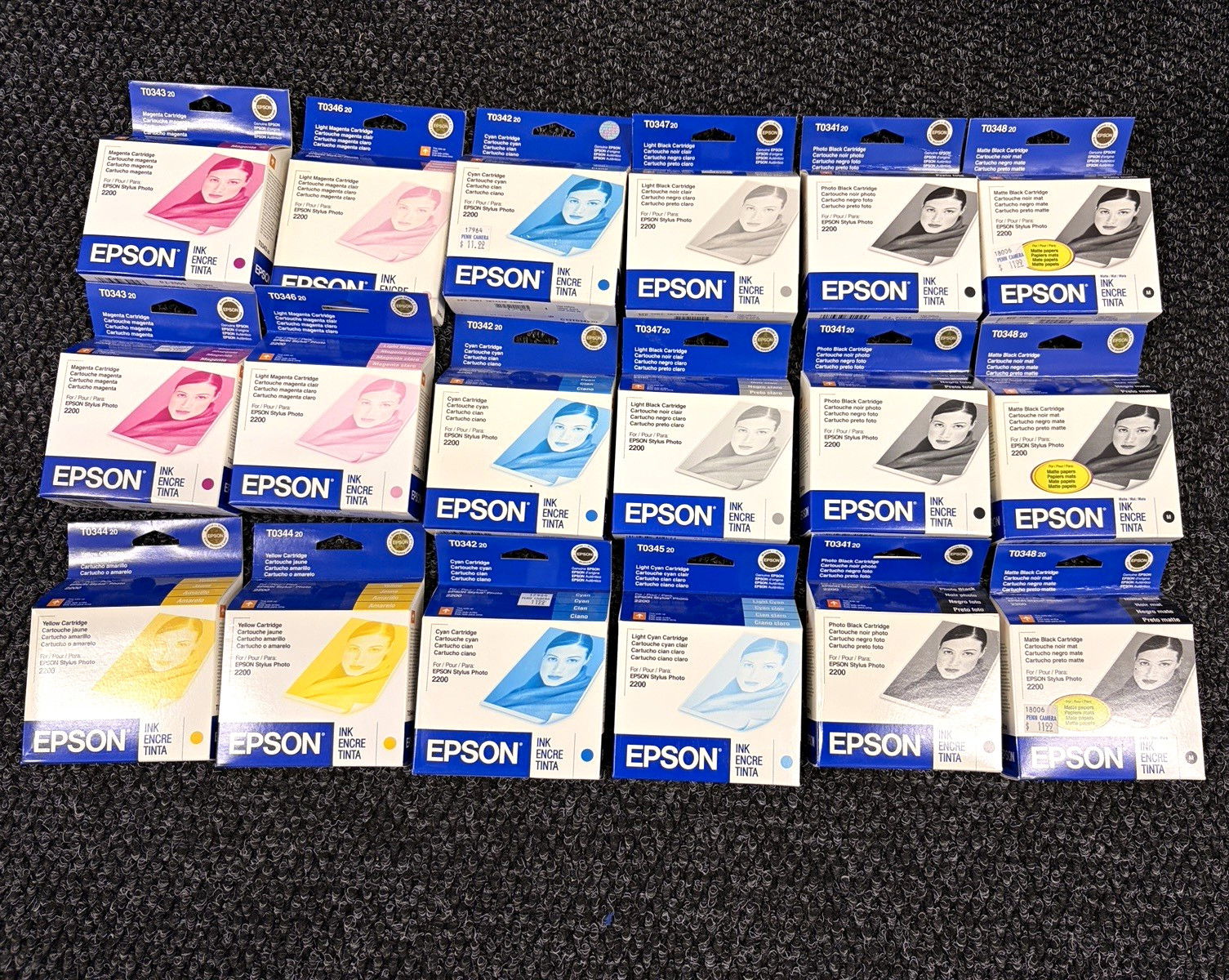 18 Genuine Epson T034 OEM Ink Cartridges – Stylus Photo 2200 – New Sealed