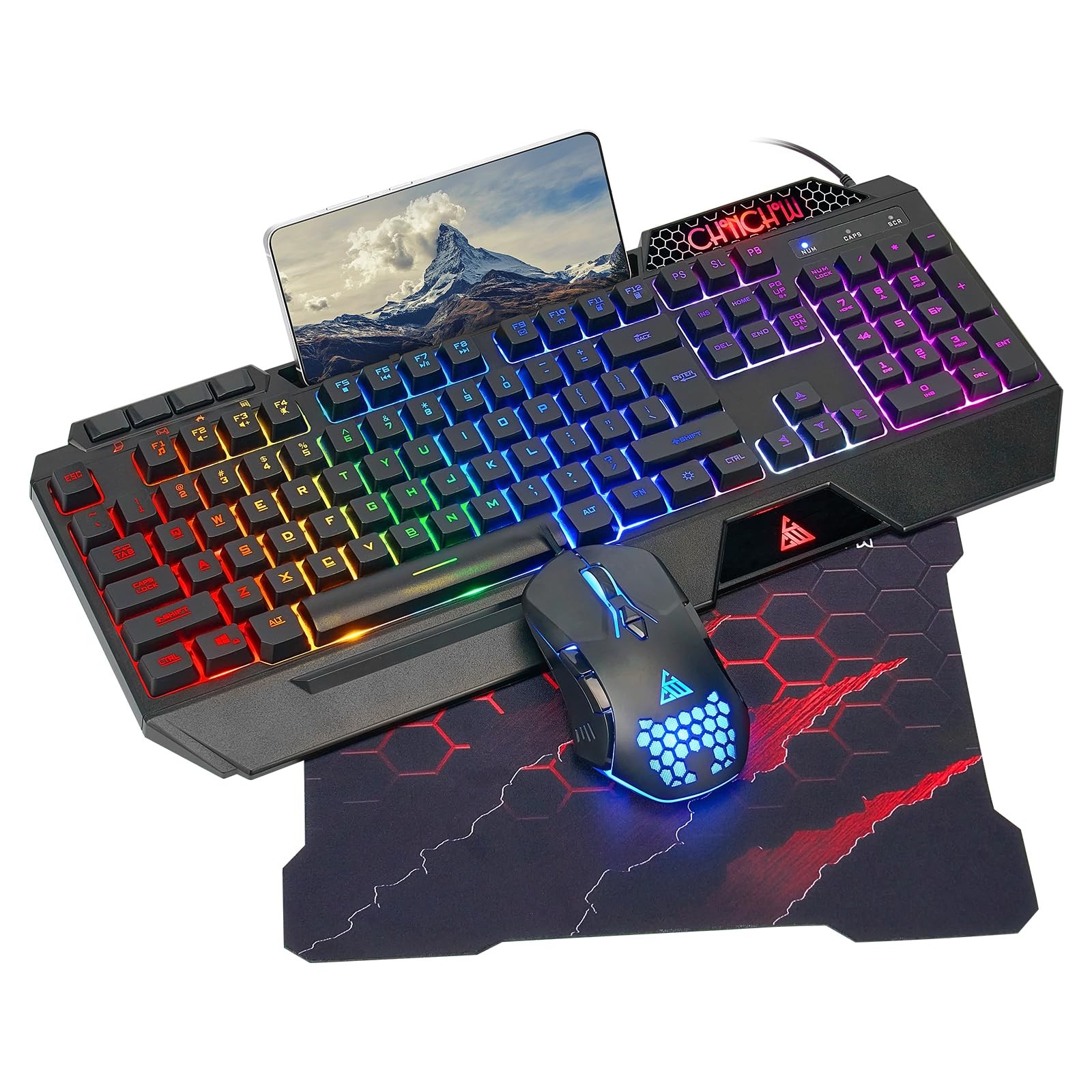CHONCHOW Gaming Keyboard and Mouse Combo, Wired RGB 11.8 x 9.7 inches, Black