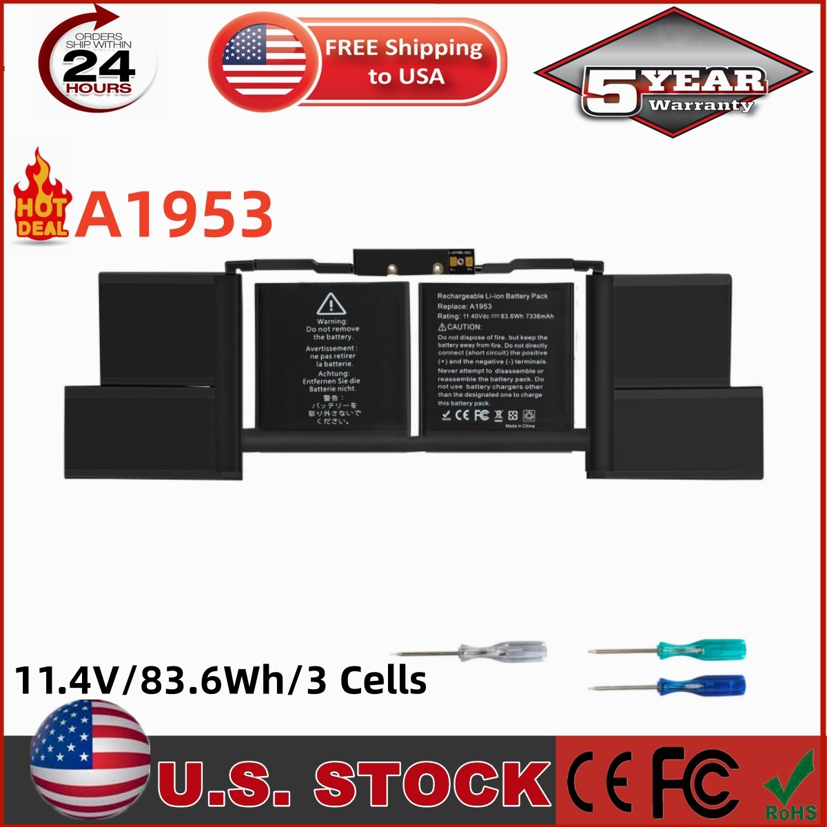 ✅LOT A1953 Battery for MacBook Pro 15 Inch A1990 Mid 2018 2019 EMC 3215 3359