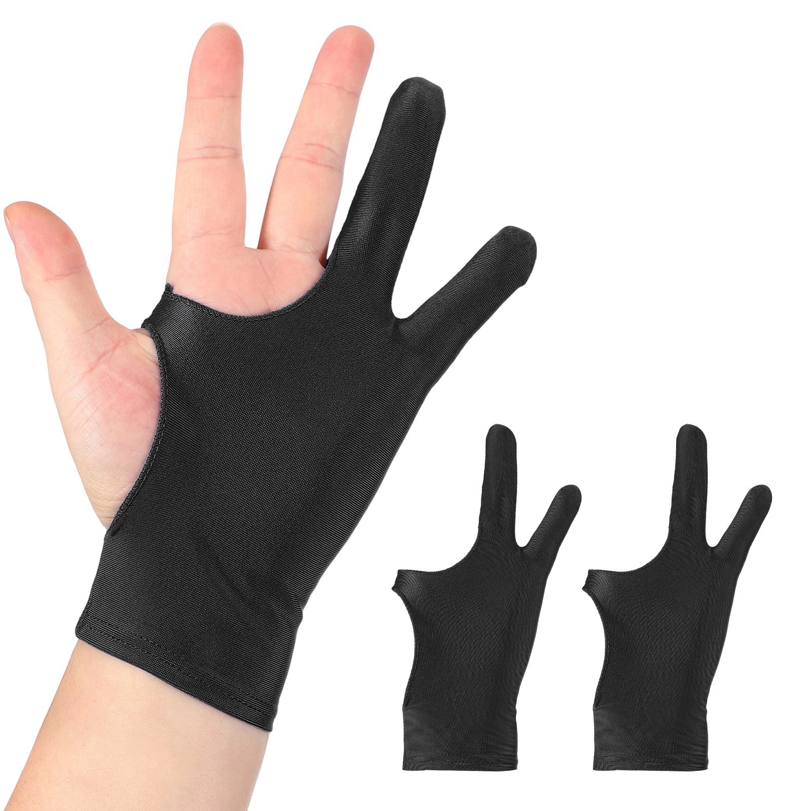 2pcs Artist Drawing Glove m Size Two Finger Graphics Painting Glove Black