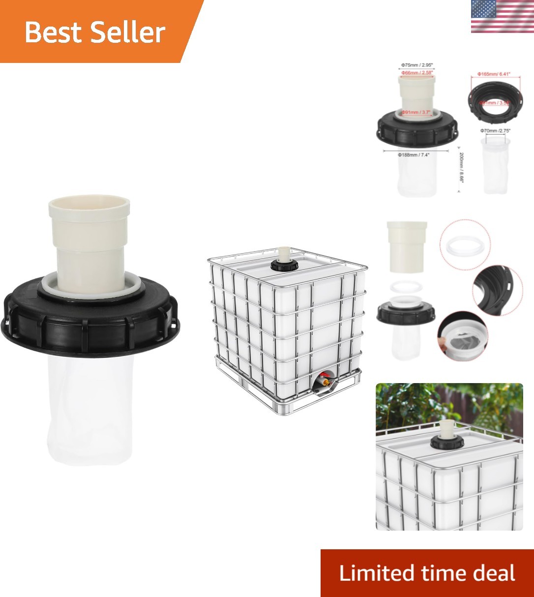 165mm Plastic IBC Filter Cover with Washable Nylon - Ideal for Tank Accessories