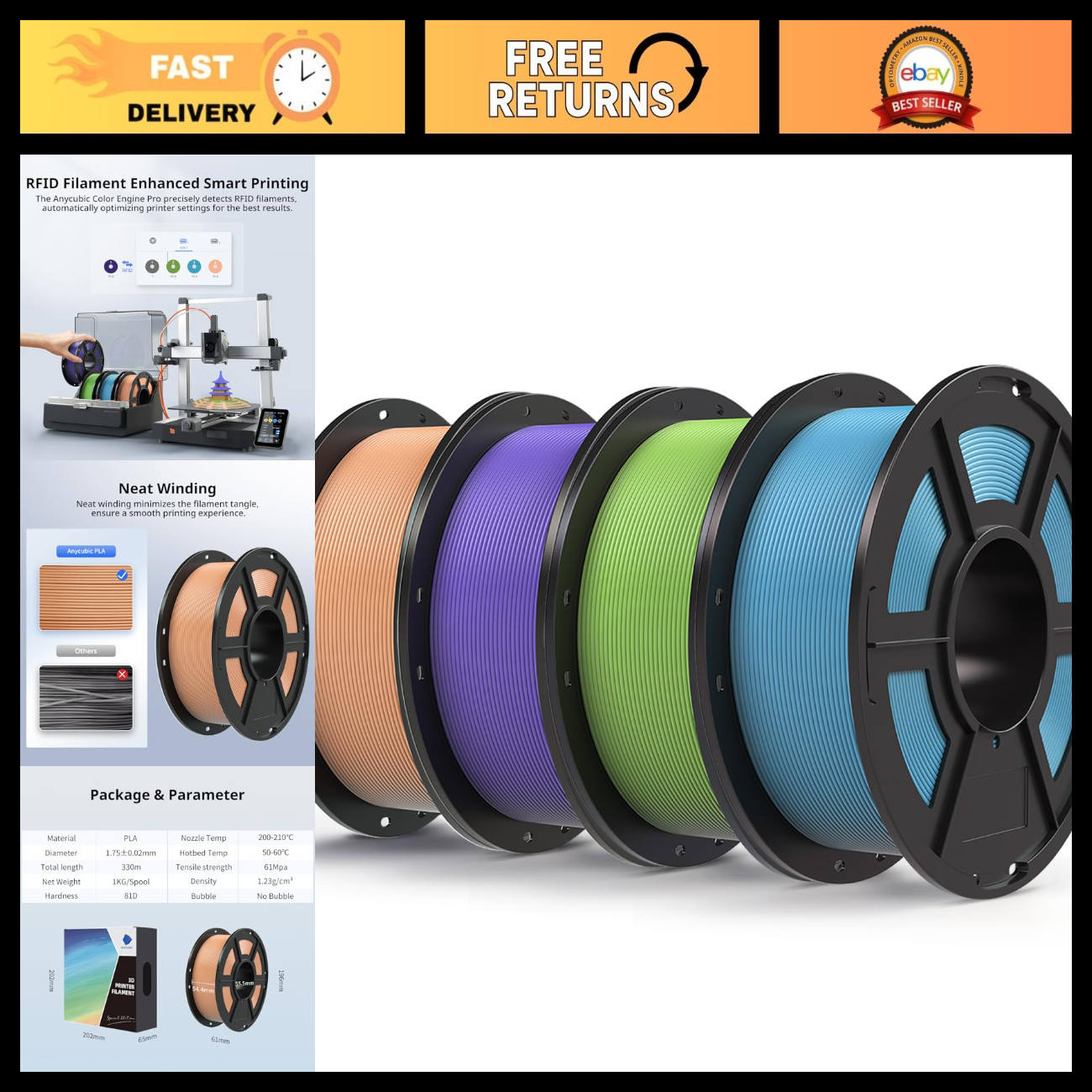 Multicolor PLA 3D Printer Filament Bundle - 4KG, High Quality, Vibrant Colors