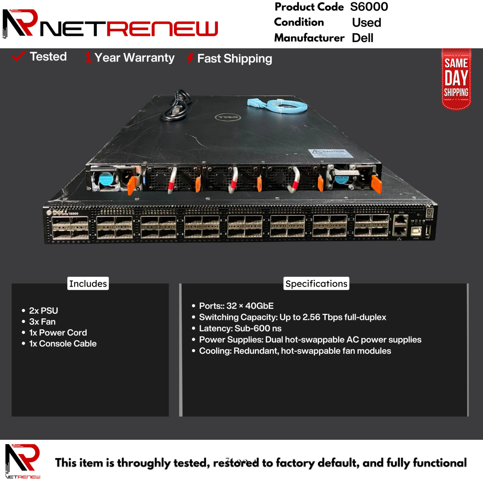 Dell S6000 32P Networking  40GbE QSFP+ Switch