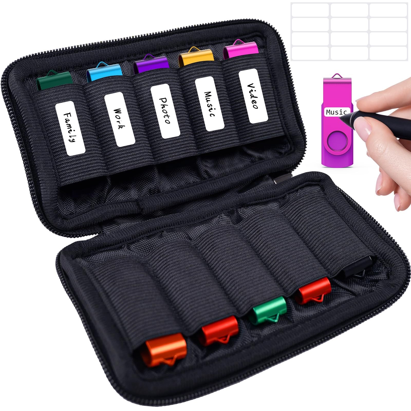 WesData Flash Drive Case, USB Holder, Storage Bag for 10 Slots, Black