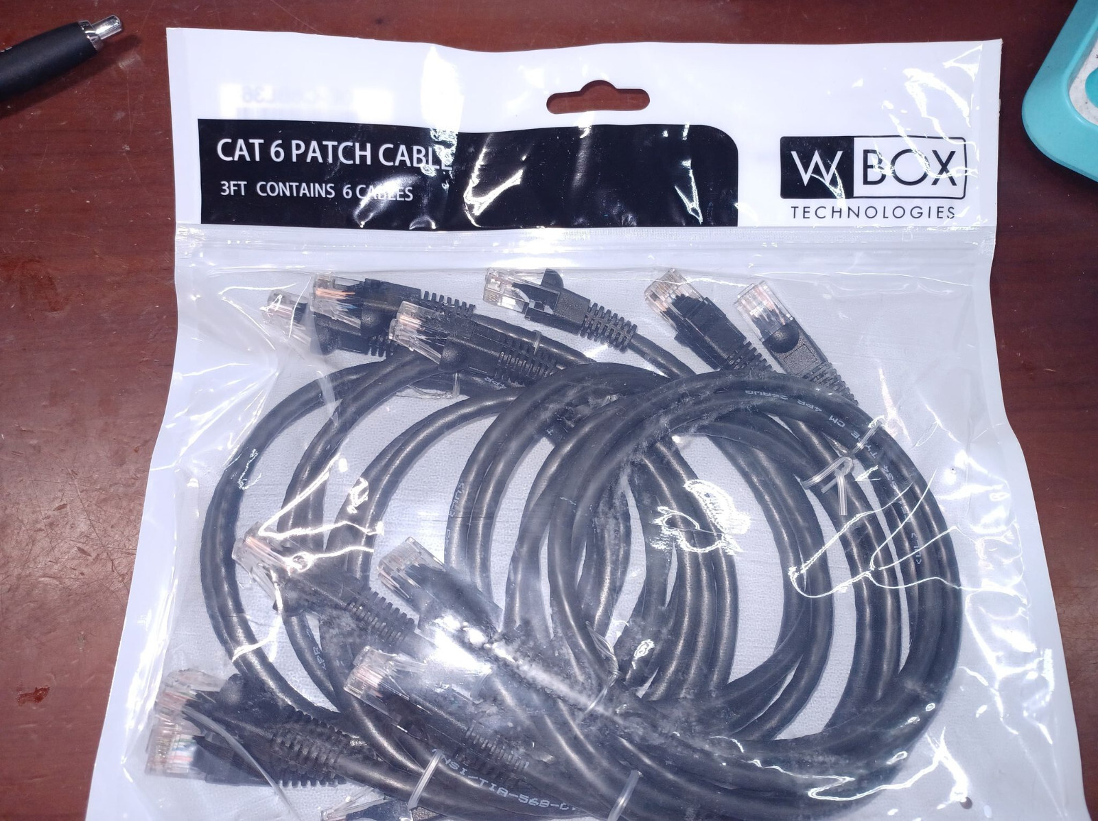 W Box 0E-C6BK36 CAT6 Patch Cable, RJ 45 Male, 3' (0.91m), 24AWG, Black, 6-Pack