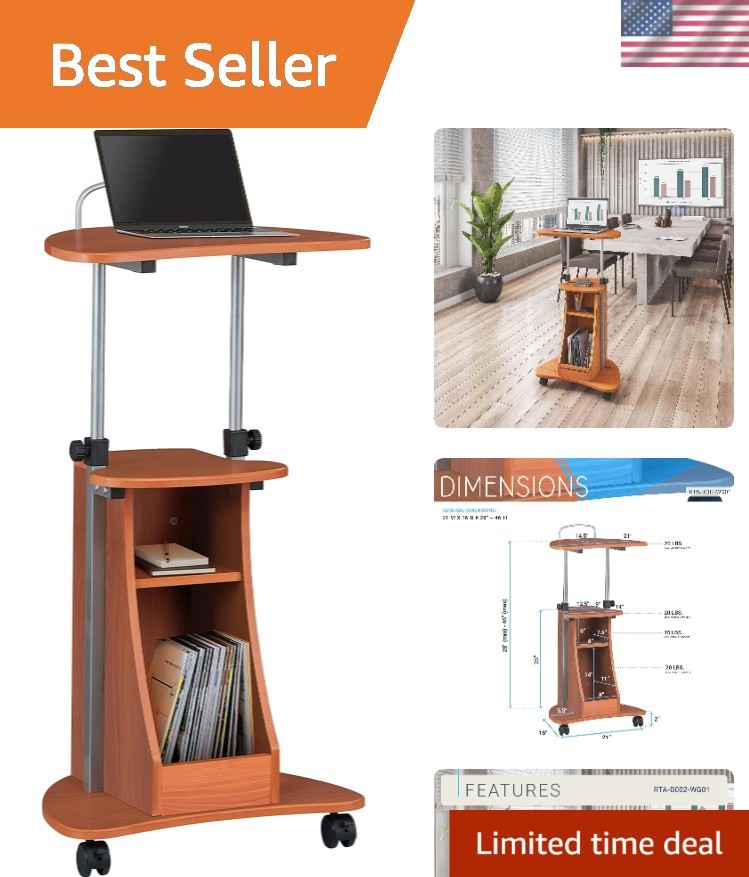 Modern Rolling Desk with Adjustable Height and Woodgrain Finish for Comfort