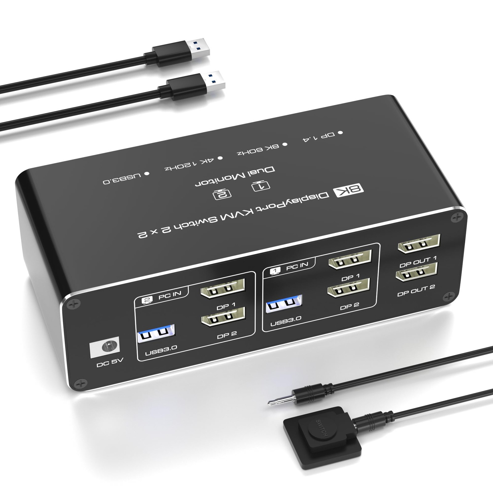 KVM Switch 2 Monitors 2 Computers DisplayPort 8K @60Hz, USB 3.0 KVM Switches for