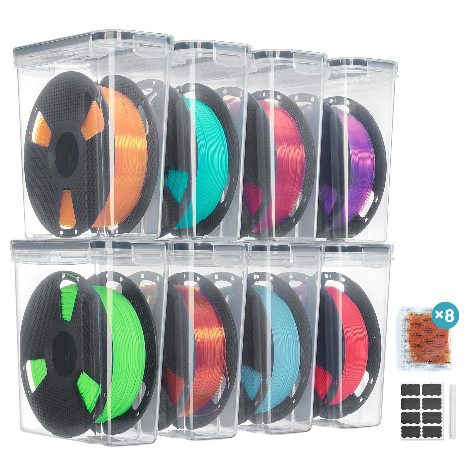 Filament Storage Box, 8 Pack, Clear, for 1KG Spools