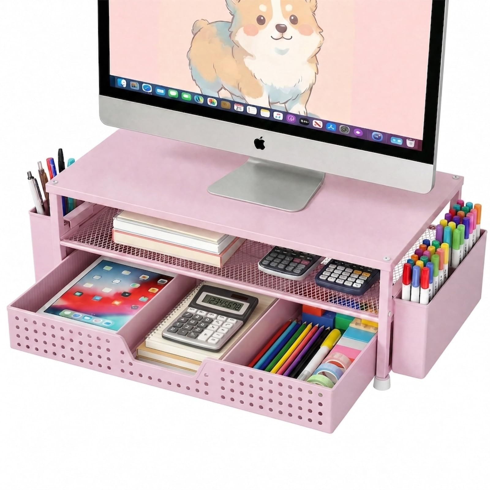 ECOLOVI Desk Organizer and Accessories, 2-Tier Computer Monitor Stand Rise with