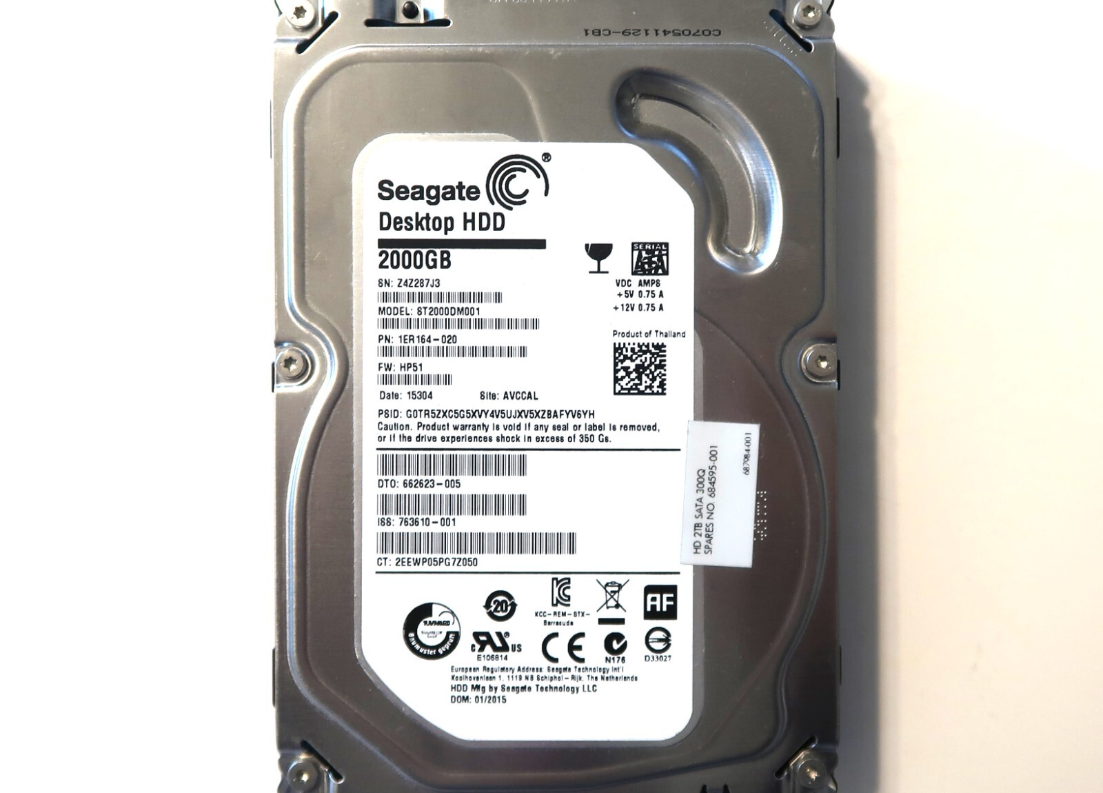 Seagate ST2000DM001 1ER164-020 HP51 AVCCAL Thailand (Z4Z2) 3.5" 2TB Sata 01/2015