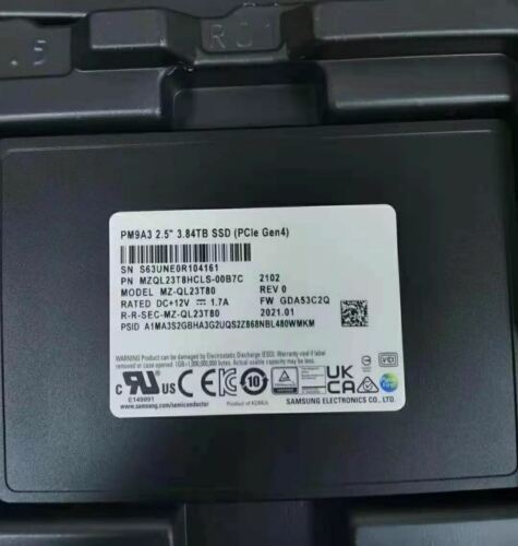 Samsung PM9A3 3.84TB U2 NVME SSD MZ-QL33T80 PCIE MZQL23T8HCLS-00B7C GDA53C2Q