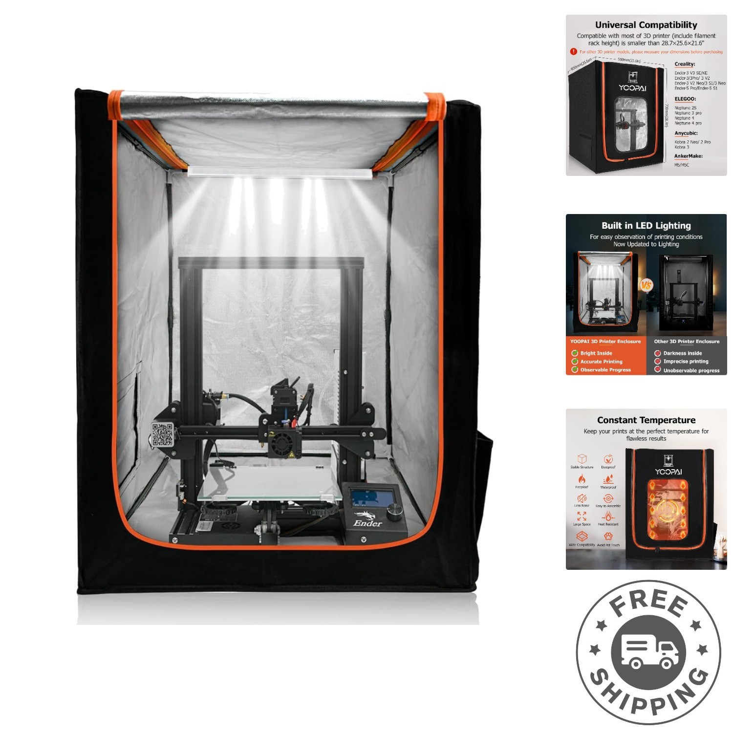 Comprehensive 3D Printer Cover: Dustproof, Fireproof, and LED for Clear Prints