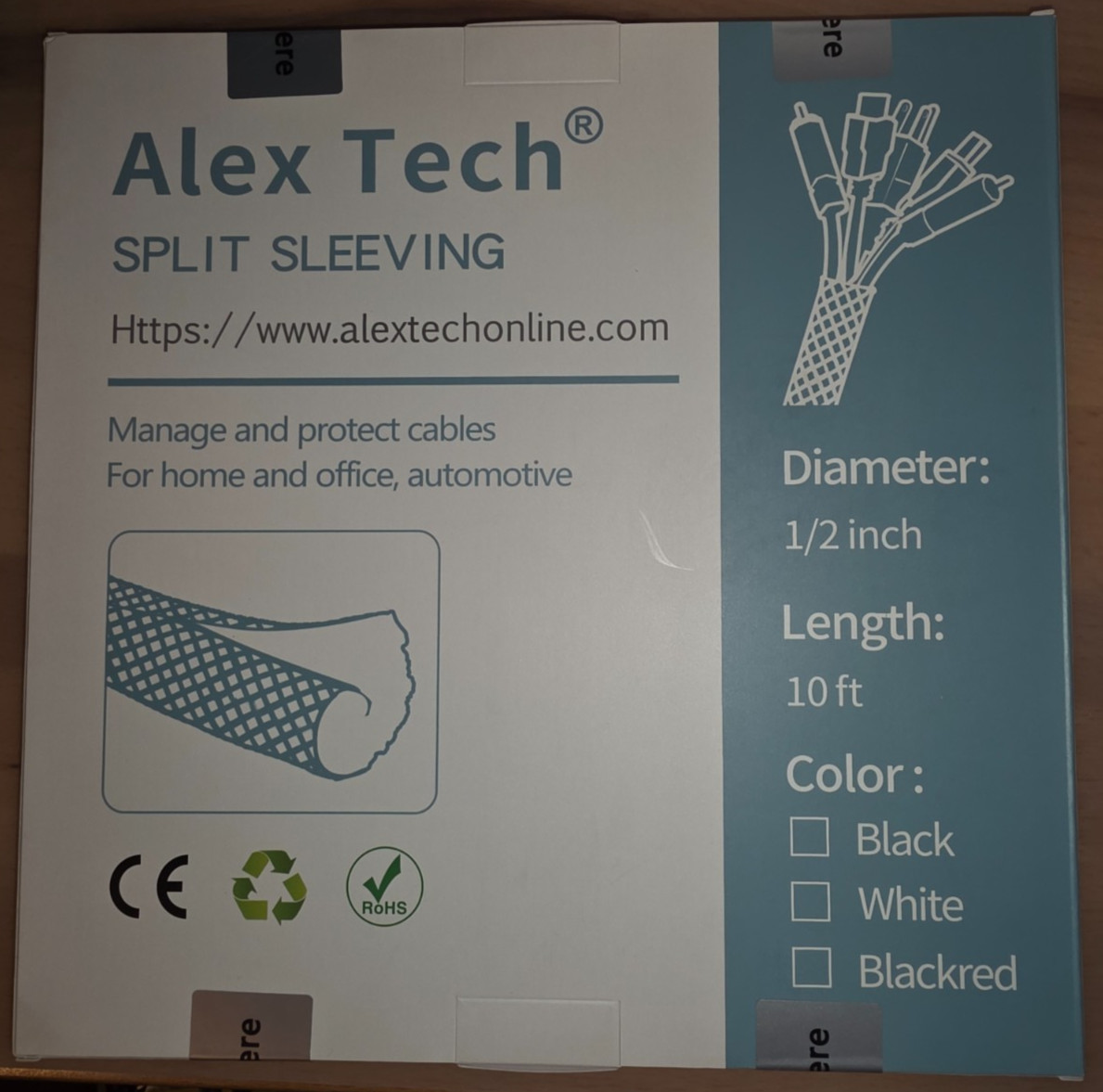 Alex Tech Split Sleeving Cable Protector 10ft - White - New