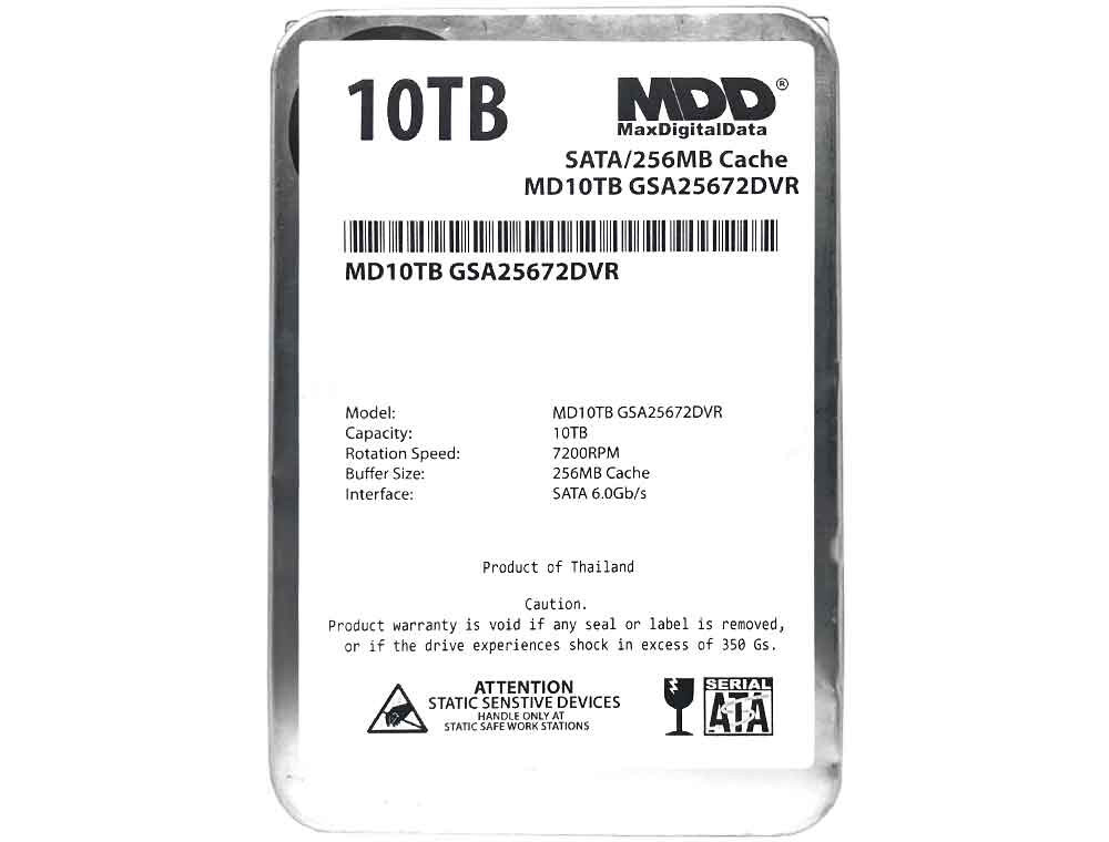 MDD 10TB 7200RPM 256MB Cache 3.5" SATA 6.0Gb/s Internal Surveillance Hard Drive