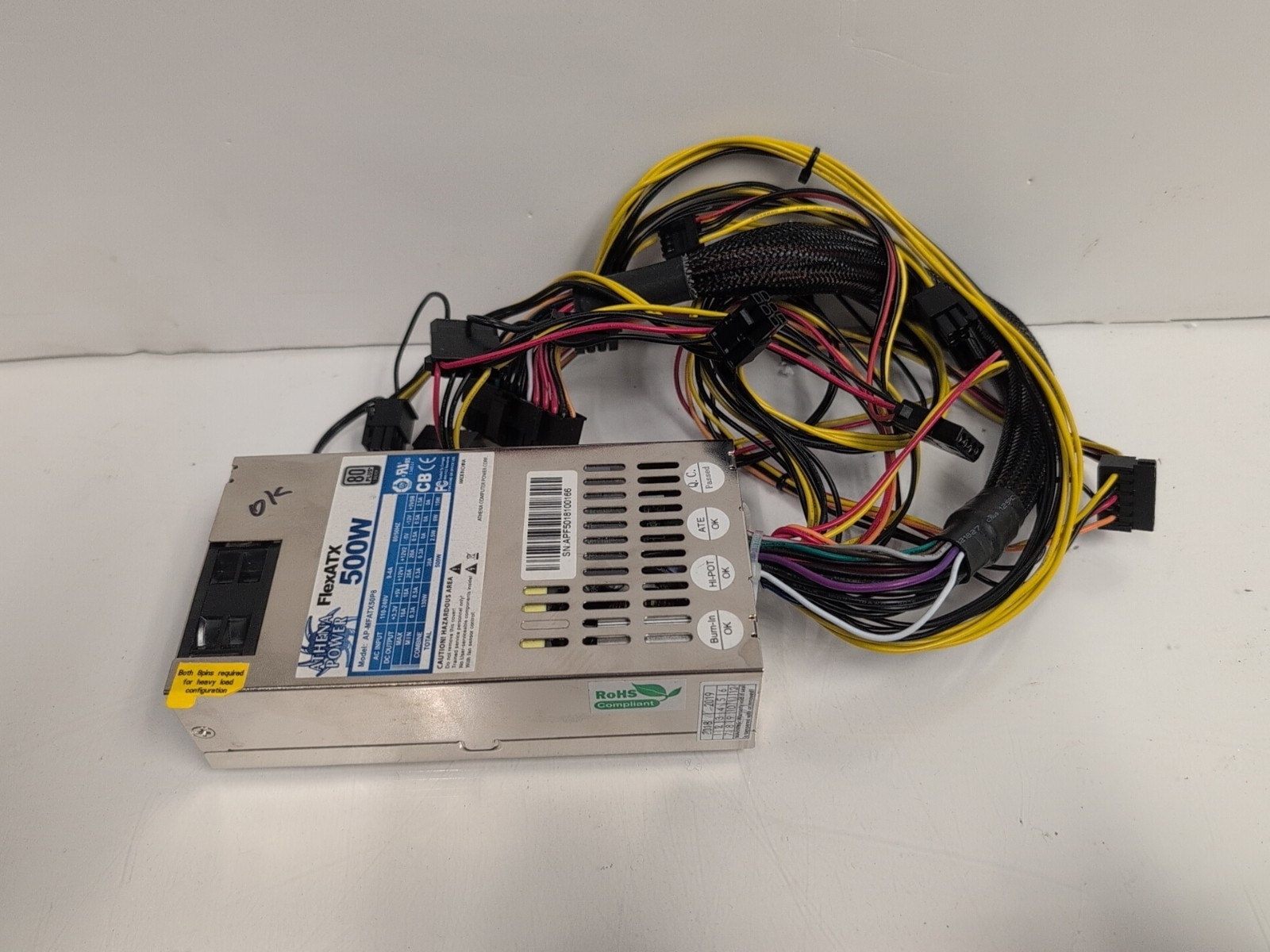 ATHENA POWER  AP-MFATX50P8 FLEX ATX 500W POWER SUPPLY (2X 6+2 PCIE) TESTED -