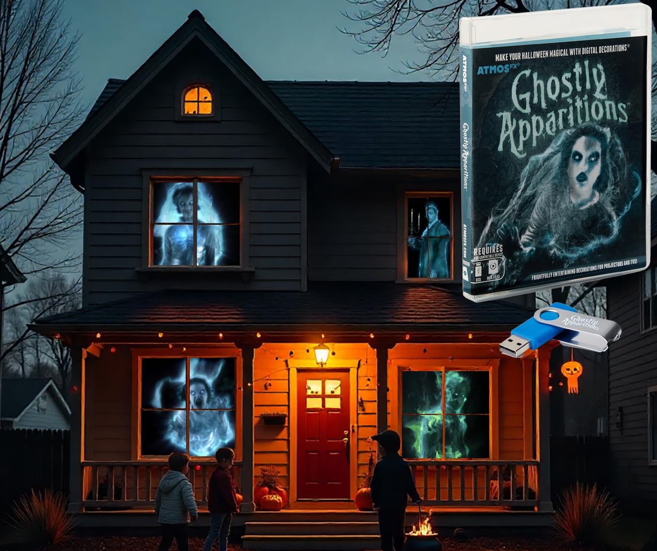 AtmosFX® Ghostly Apparitions Halloween Digital Decoration on USB Multicolor