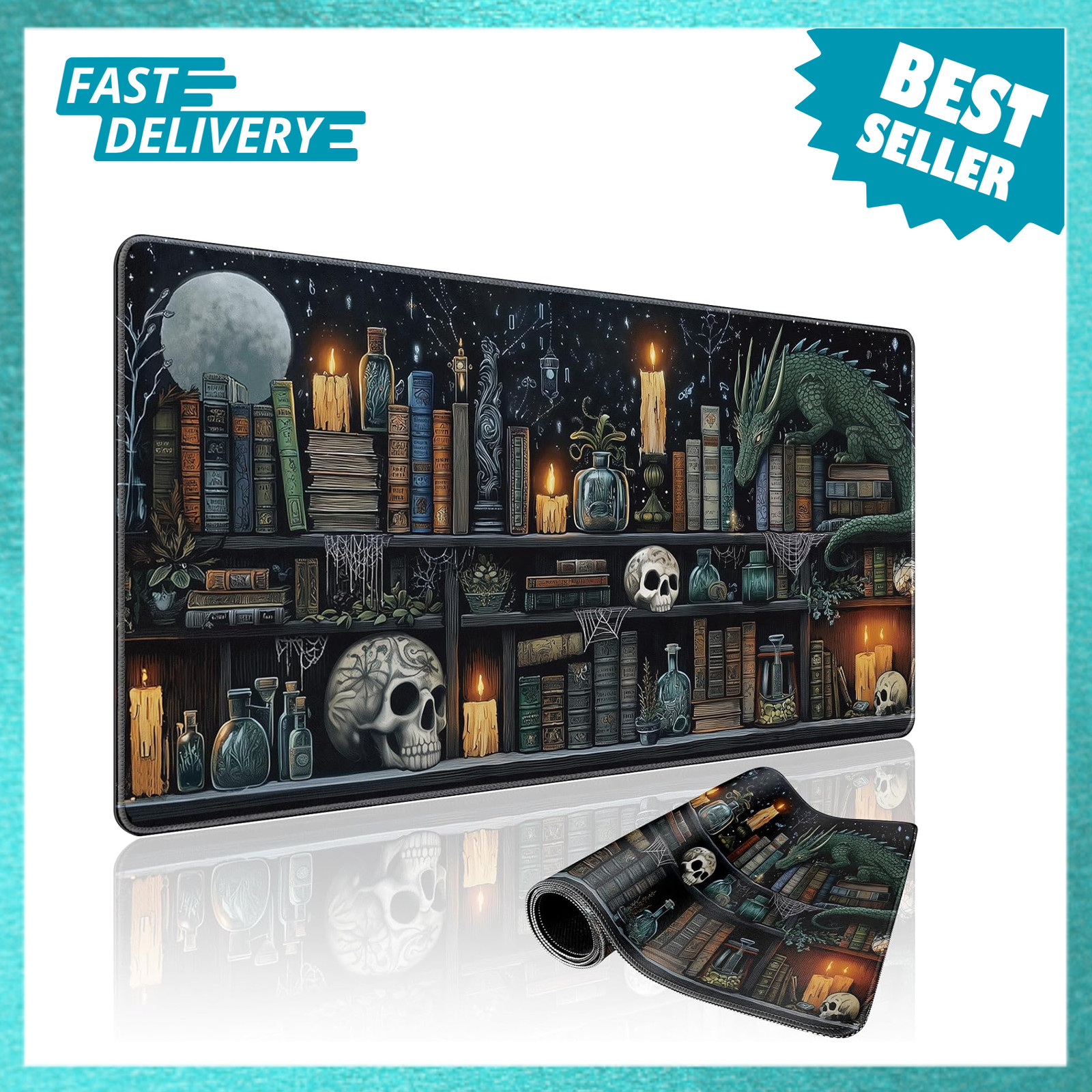 Mystical Gothic Library Large Gaming Mouse Pad Desk Mat 31.5x15.7 Ultra Smooth