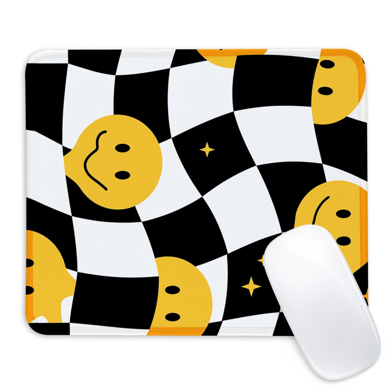 Yellow Smiley face Square Mouse Pad with Non-Slip Rubber Base,Home Office Dec...