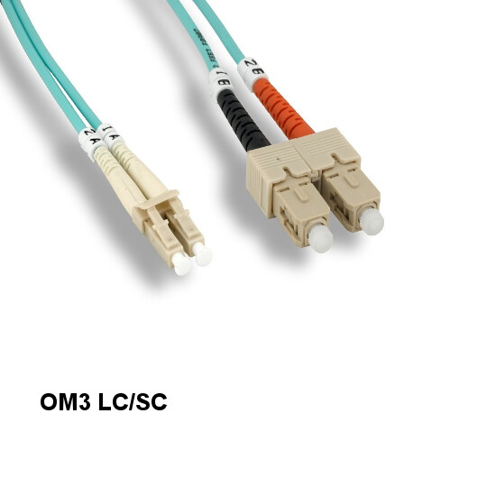 Kentek 49.21ft/15m OM3 LC to SC 10Gb Multi-Mode Fiber Optic Cable 50/125 Duplex