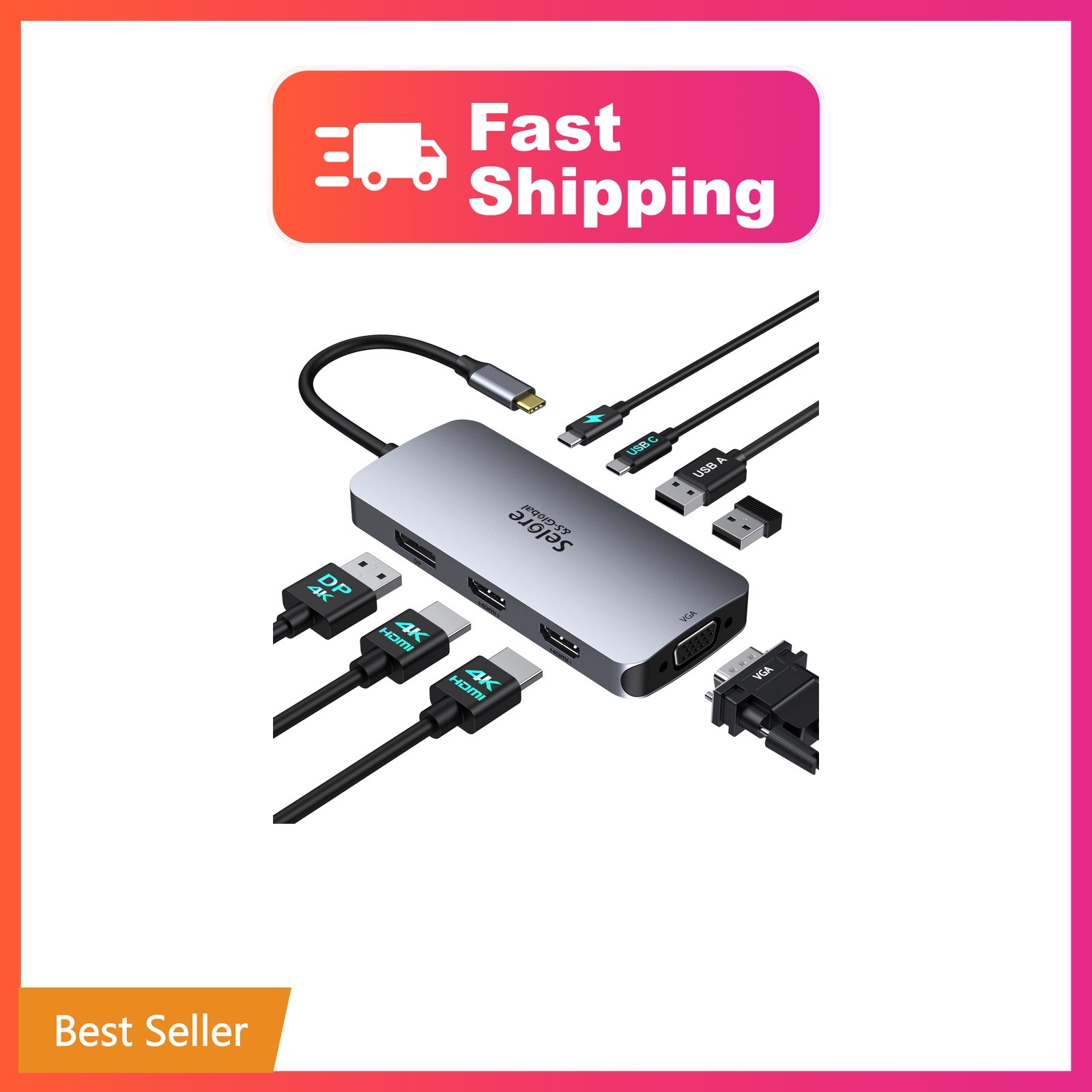Selore USB C Docking Station Dual HDMI Monitor Adapter USB C Hub 3 Monitors |...