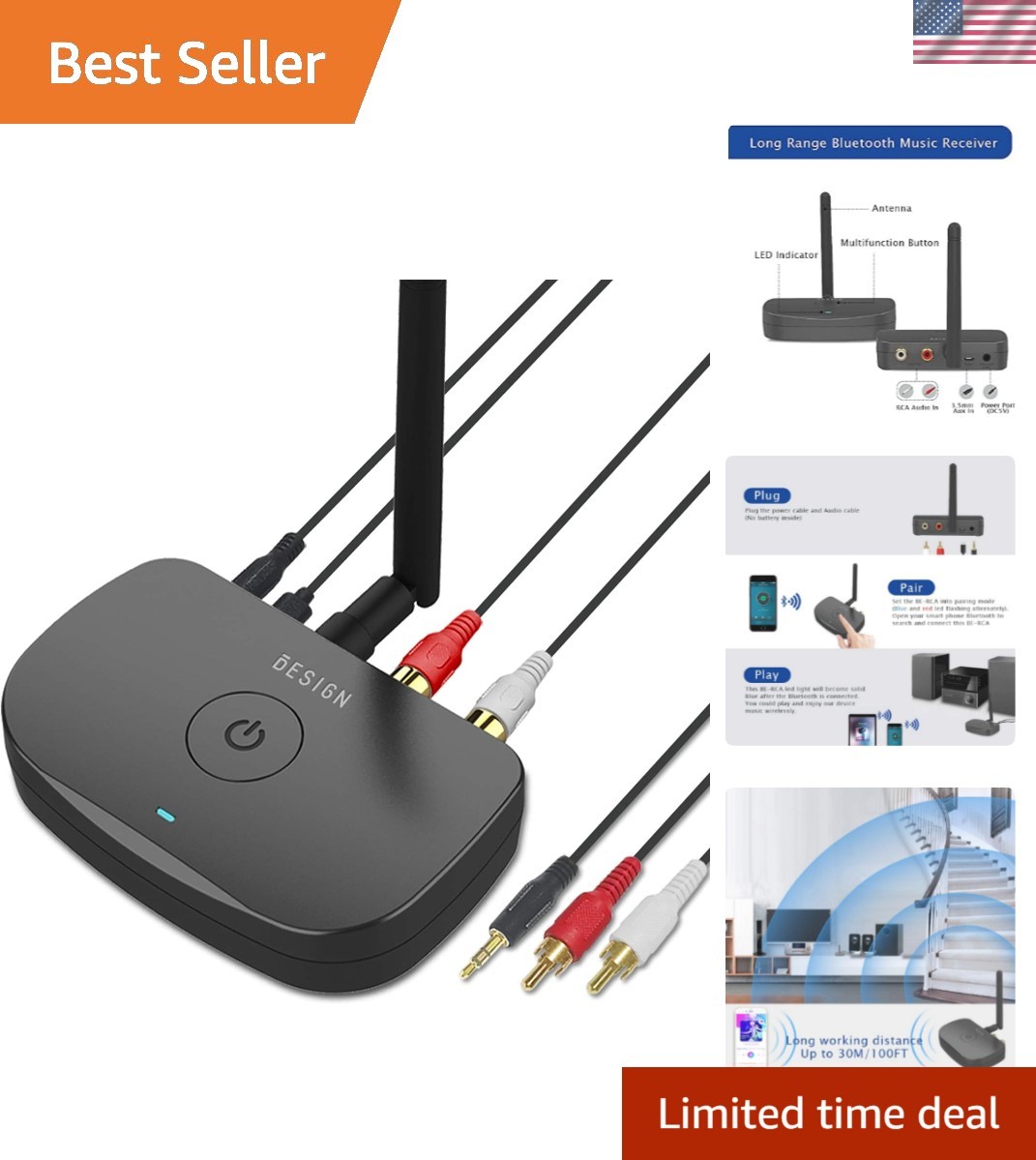 BE-RCA Long Range Bluetooth Music Receiver – Upgrade Your Home Audio Experience