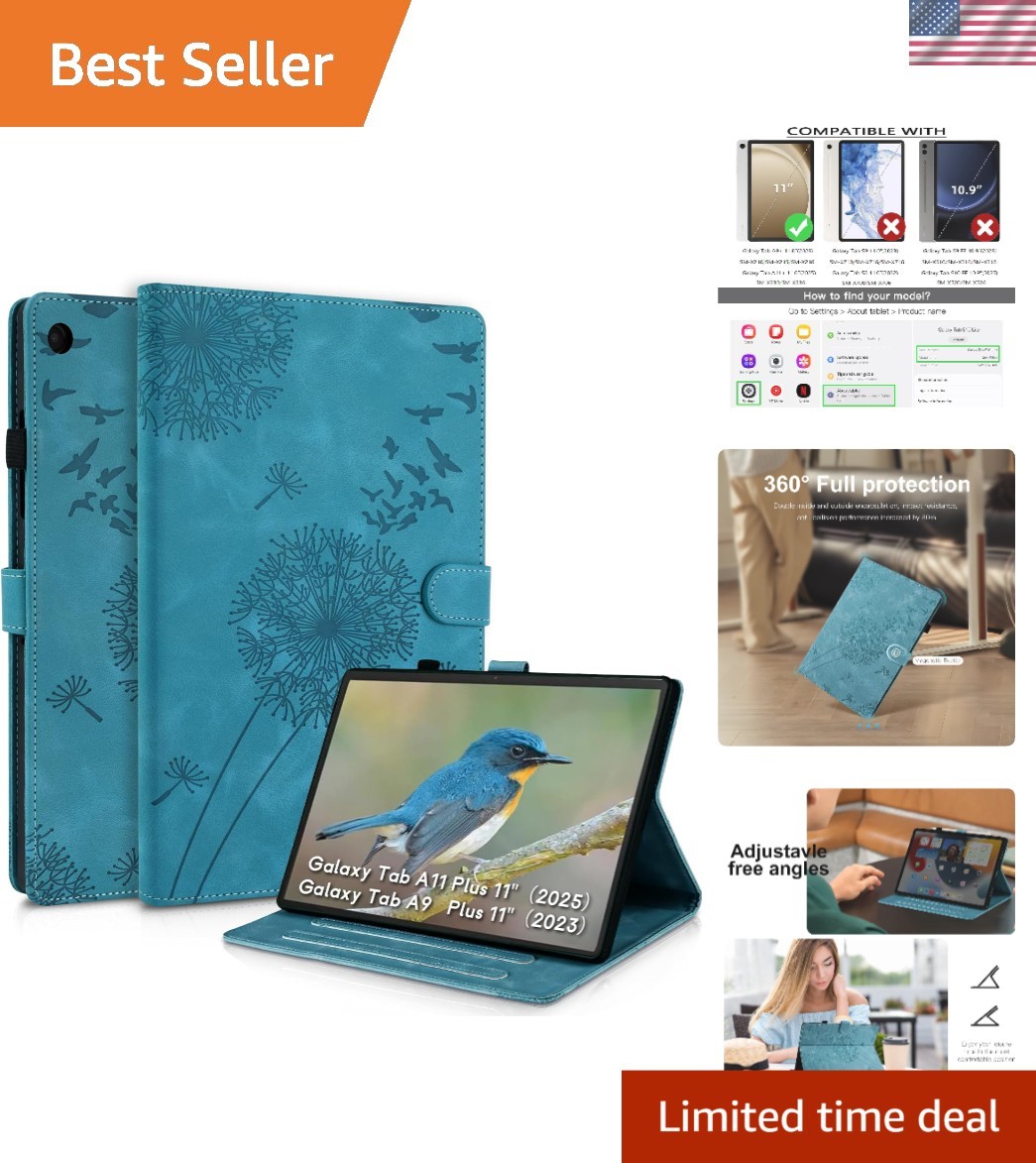 Elegant Dandelion Faux Leather Case for Galaxy Tab A11 Plus, Waterproof 11 Inch