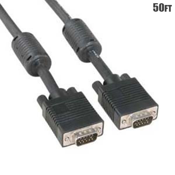 50FT VGA SVGA 15 Pin Male to Male Cable Cord PC Monitor with Ferrite Cores