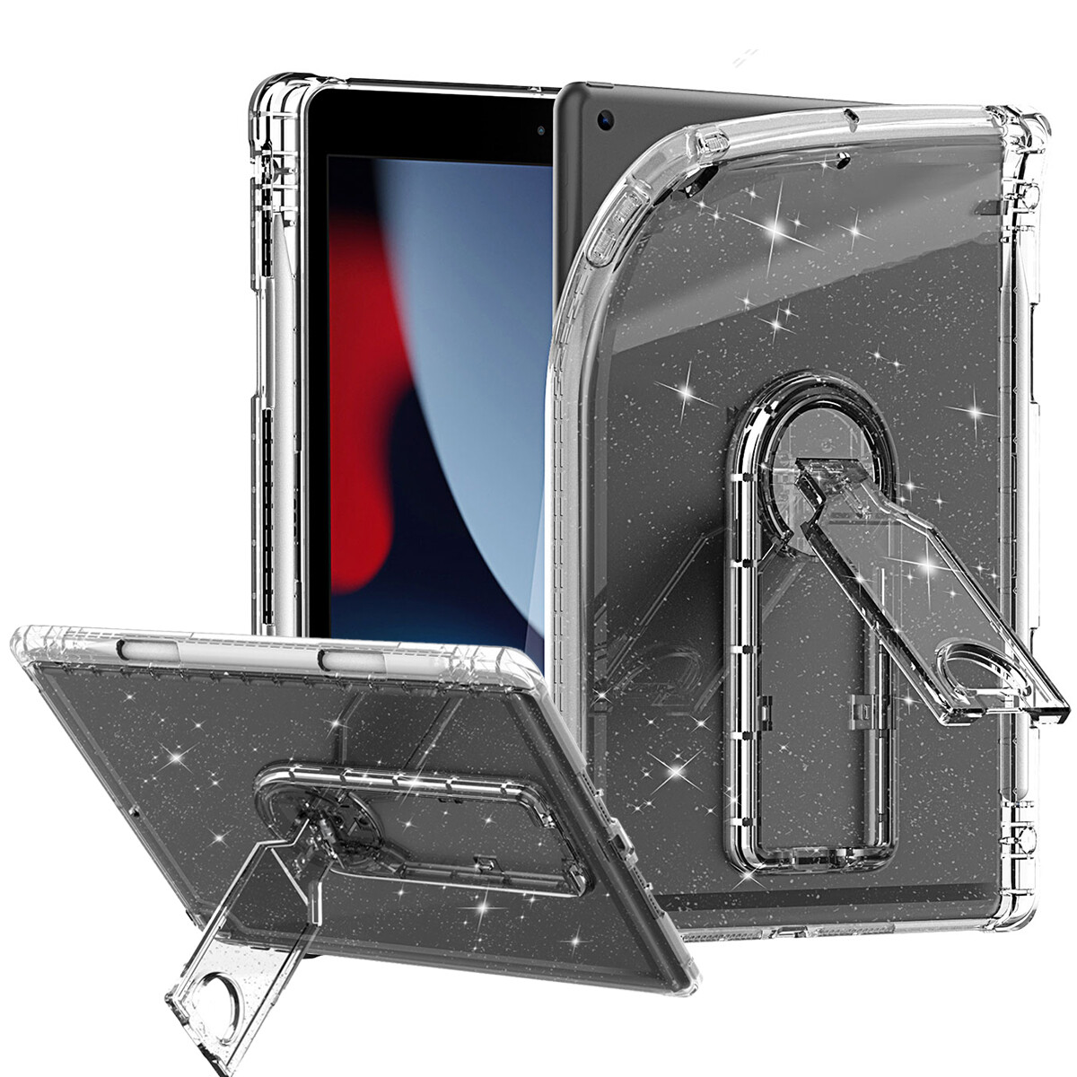 For iPad 9th/8th/7th Generation 10.2" Case Glitter Clear Shockproof Stand Cover