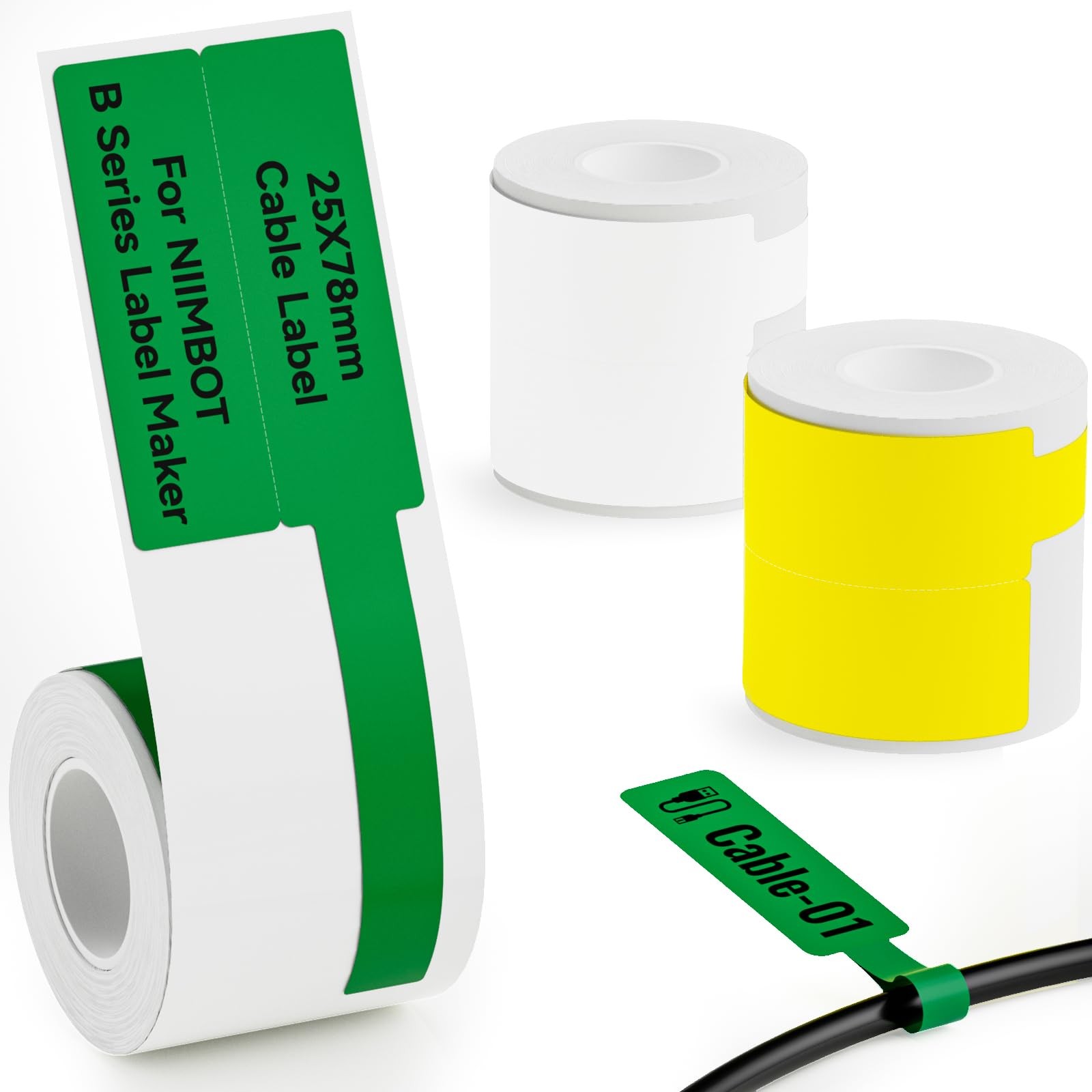 NIIMBOT 3 Roll Set Cable Labels Compatible with B1/B2/B21 Label Maker, 25x78 ...