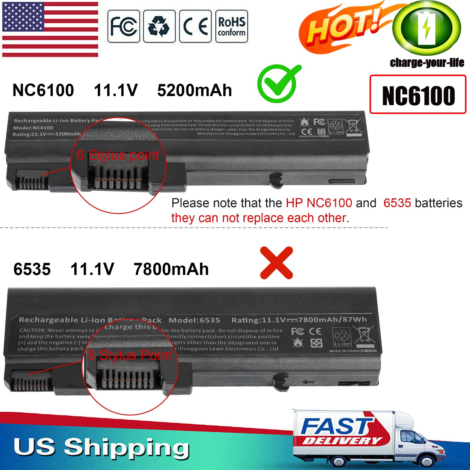 ✅Battery for HP Compaq Business Notebook 6510b 6515b 6710b NC6120 NC6105 NC6100