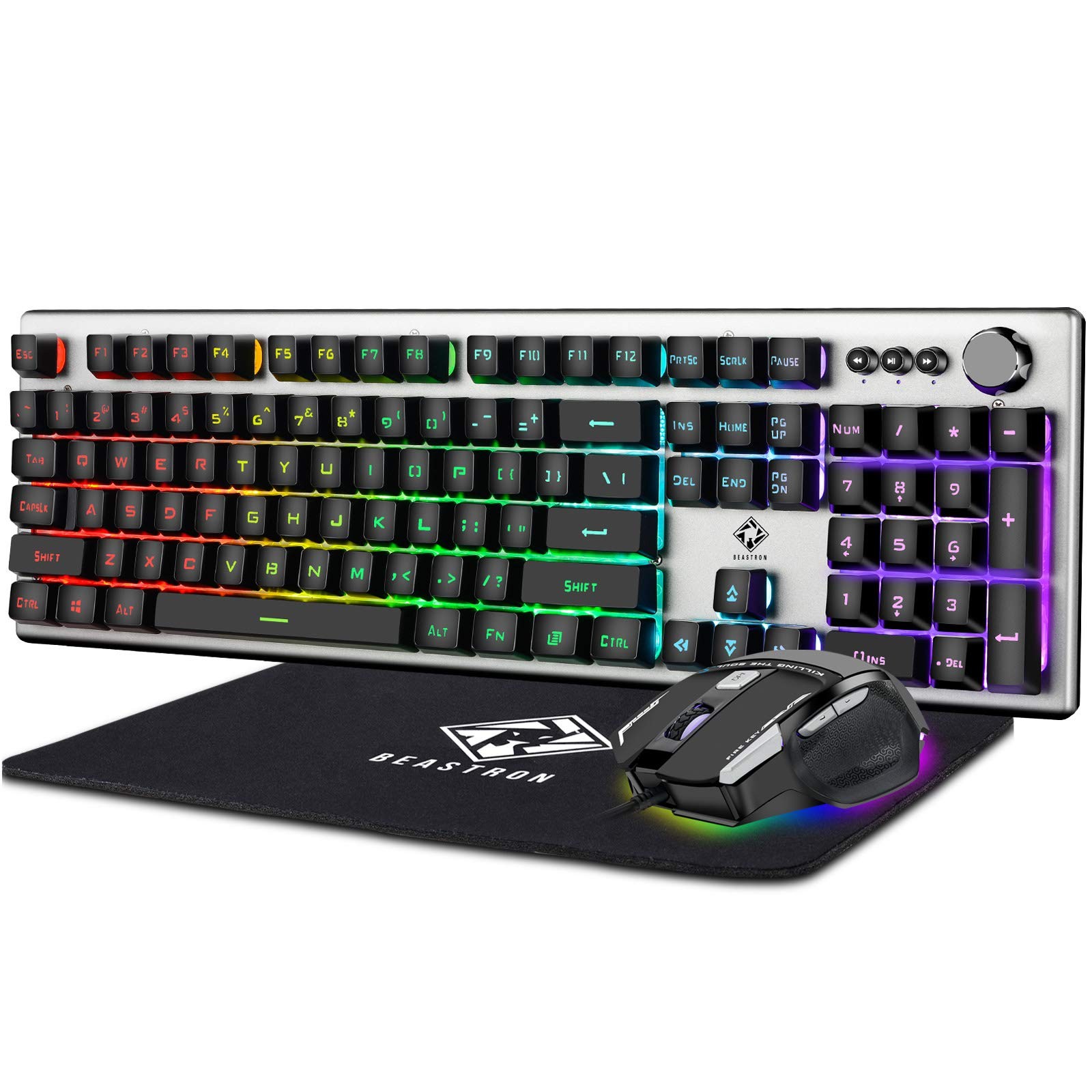 RGB Backlit Gaming Keyboard Mouse Combo Pad USB Wired 10209 Silvery White