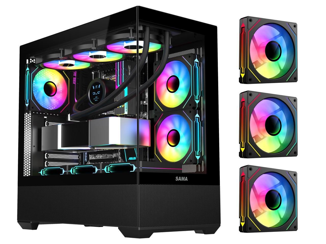 SAMA SV02 ATX Computer Gaming PC Case Mid Tower Black with 3 ARGB Fans Pre-Insta