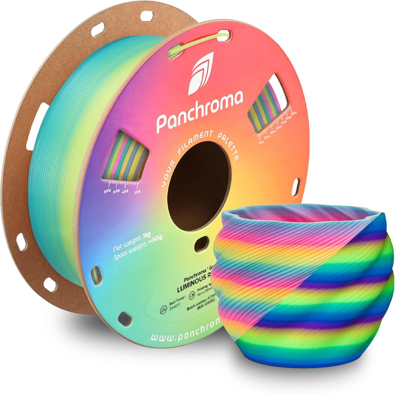 Polymaker Panchroma PLA Filament, Gradient Luminous Rainbow 1.75mm 3D Printing F