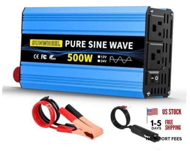500W Pure Sine Wave Inverter, Car Power Inverter 12v to 110v/120v - 12V-500W
