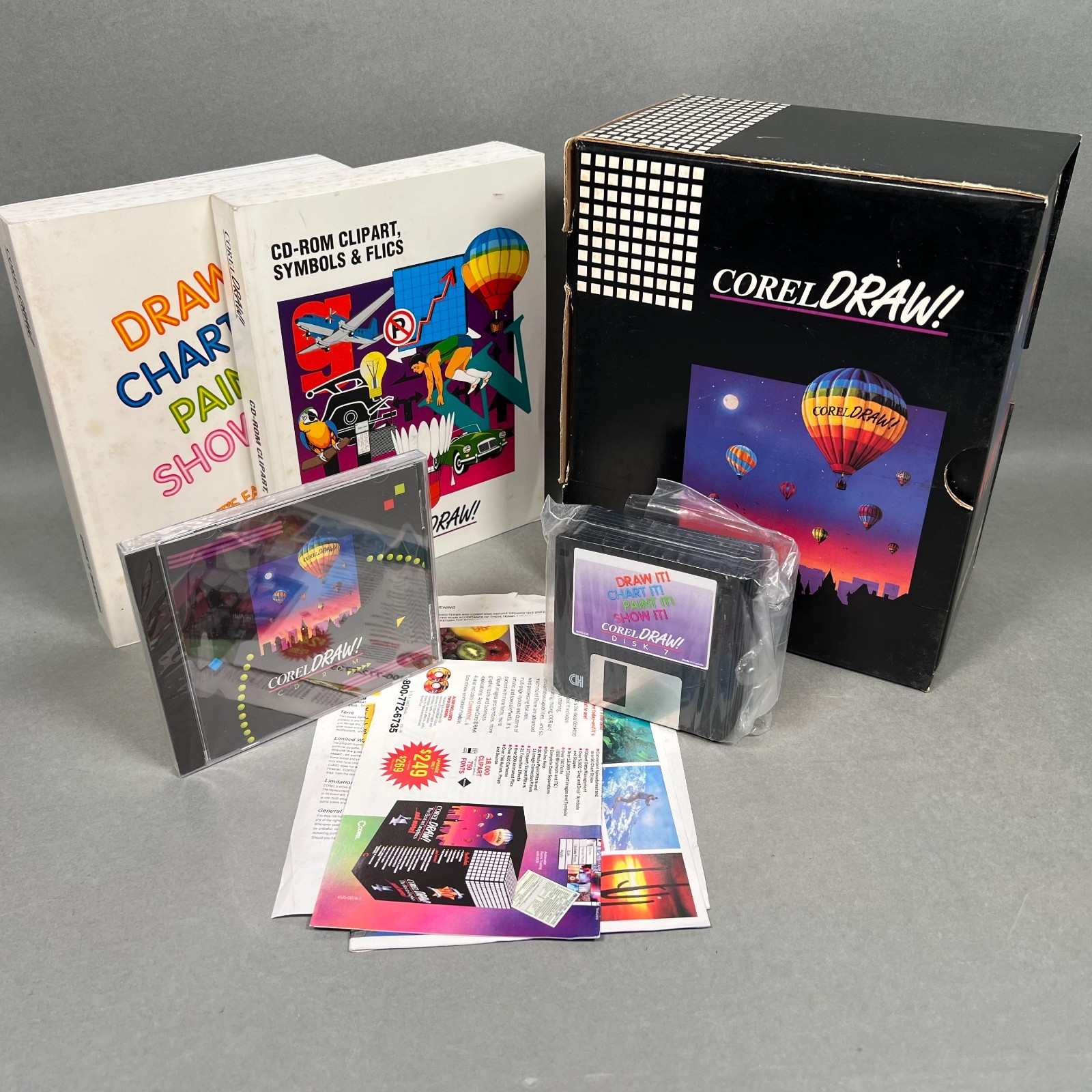 Corel DRAW 3.0 CD-Rom & 3.5" Diskettes NEC VTG Big Box Computer Software Manual