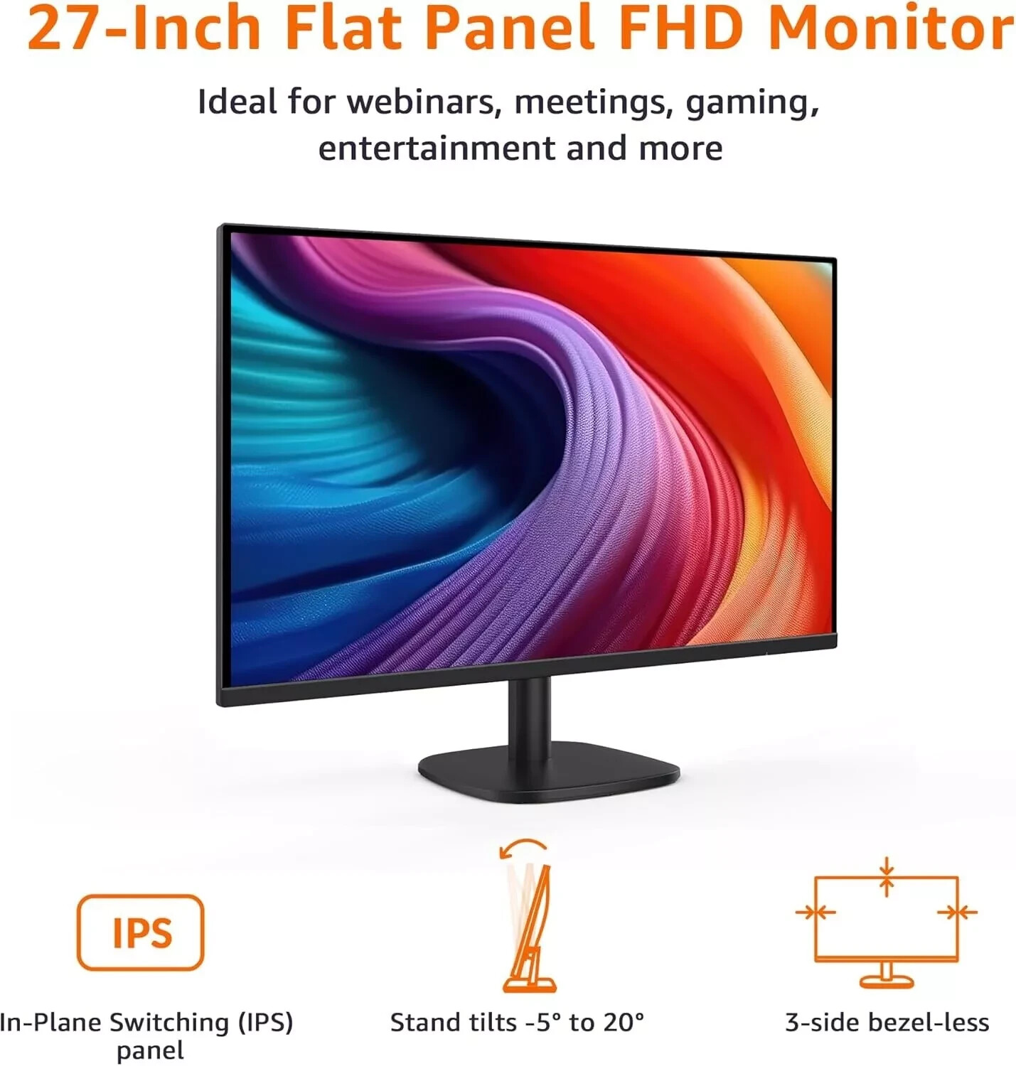 Amazon Basics 27 Inch Monitor FHD 1080P 100Hz Built-in Speaker Black