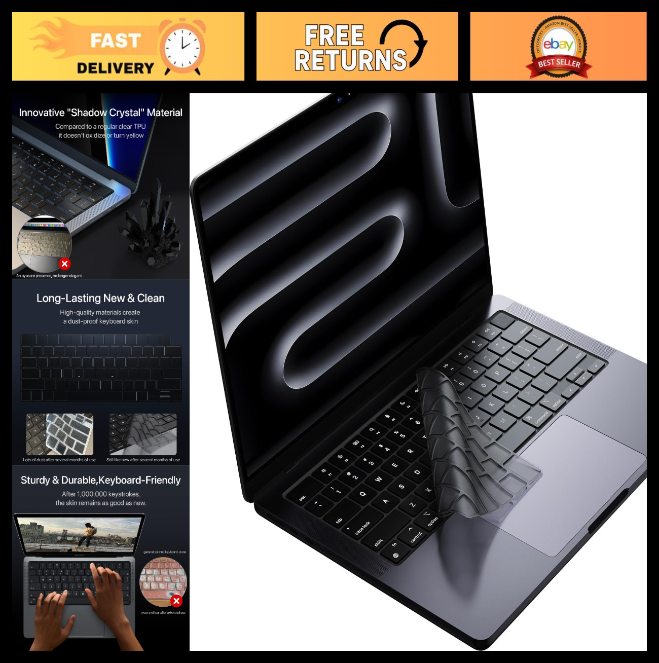 Ultra Thin Keyboard Cover for MacBook Pro 14" 16" & Air 13" 15" - Dustproof, Wat