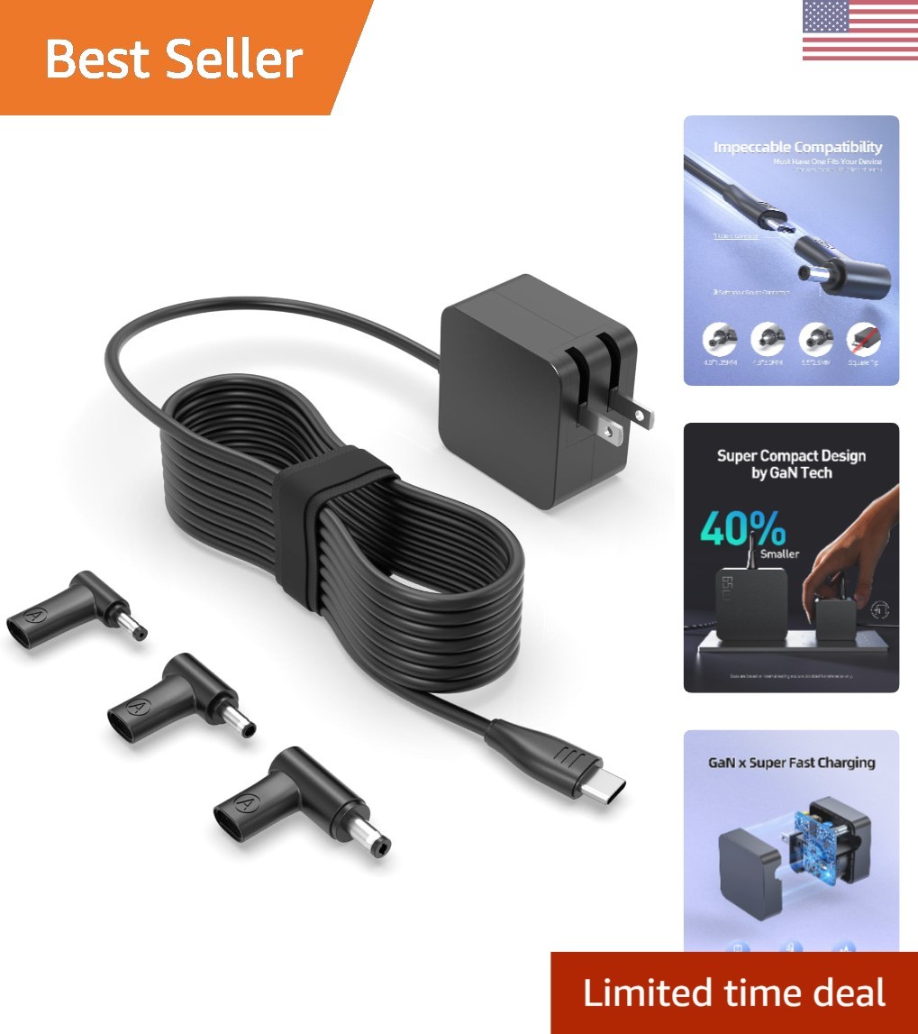 Ultra-Compact 65W GaN Charger with USB-C & Round Connector - Lightweight Design